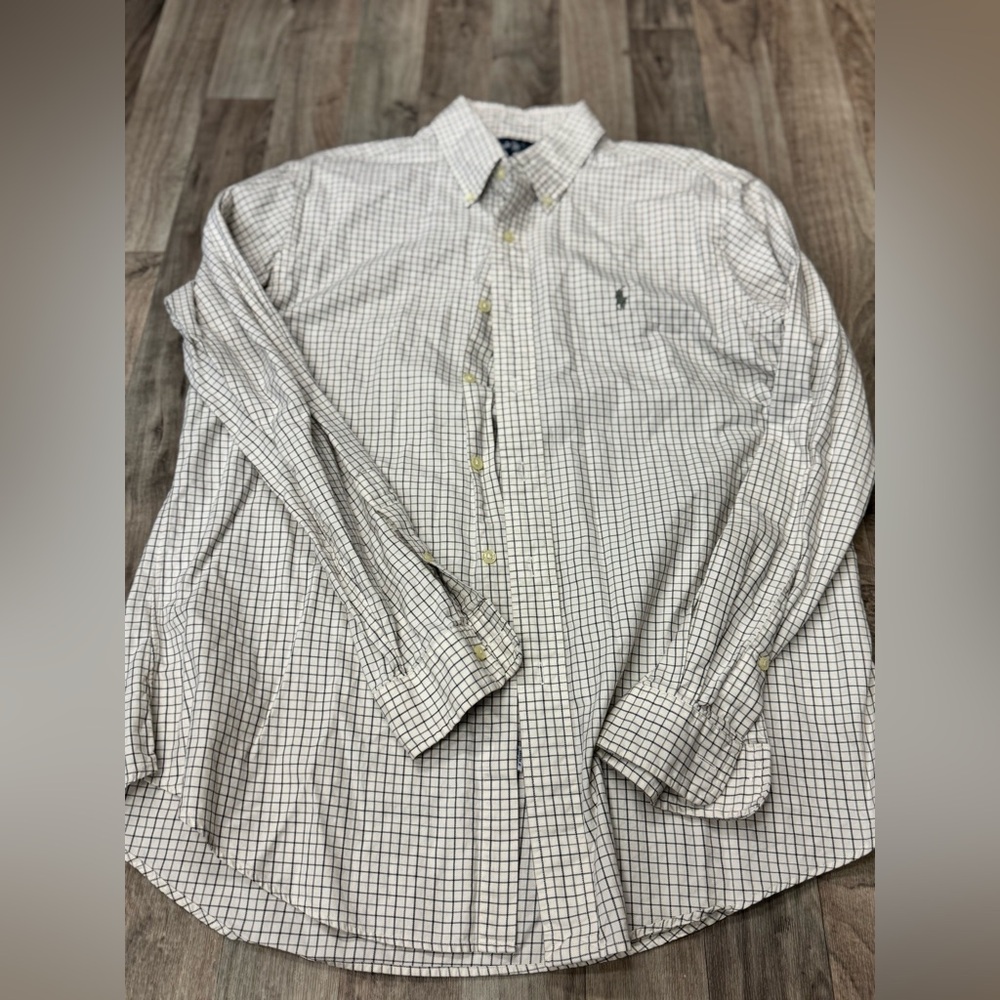 Ralph Lauren Button Down Shirt Side Large‎ Long Sleeve Blue Plaid